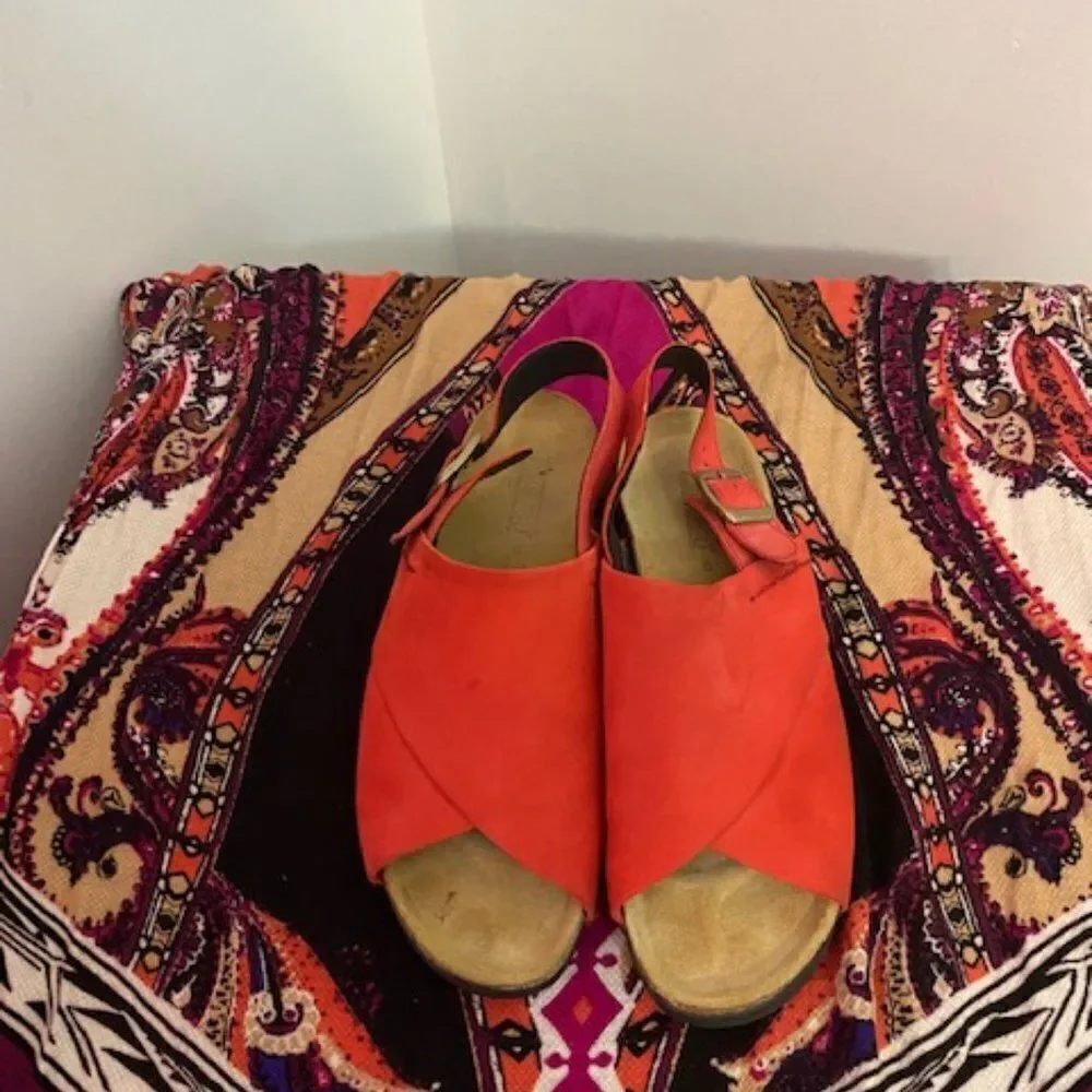 Lands' End Orange open toe Suede sandals, size 9